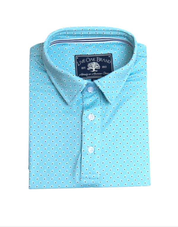 LIVE OAK BRAND-MEN'S PAISLEY PERFORMANCE POLO, AQUA
