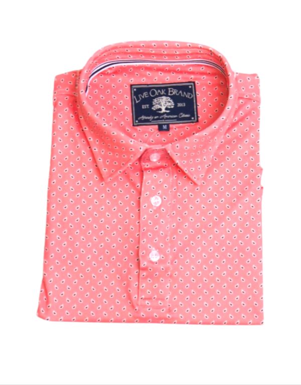 LIVE OAK BRAND-MEN'S PAISLEY SS PERFORMANCE POLO, CORAL