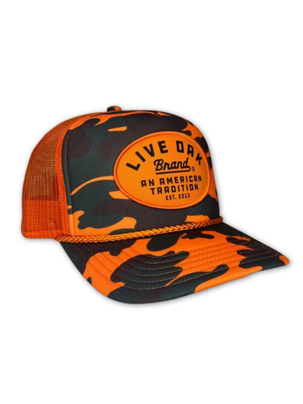 LIVE OAK BRAND-TRUCKER HAT, SAFETY CAMO