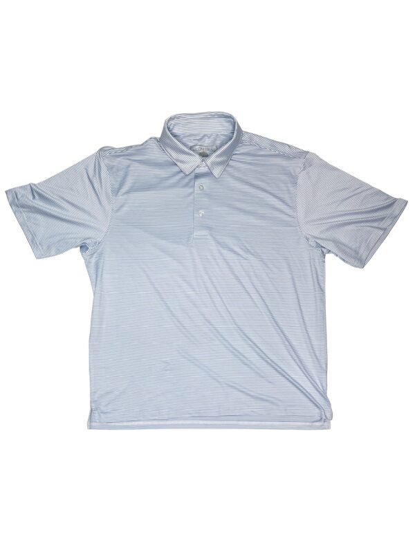 LIVE OAK BRAND-MEN'S STRIPED SS PERFORMANCE POLO, BEL AIR BLUE - Image 2