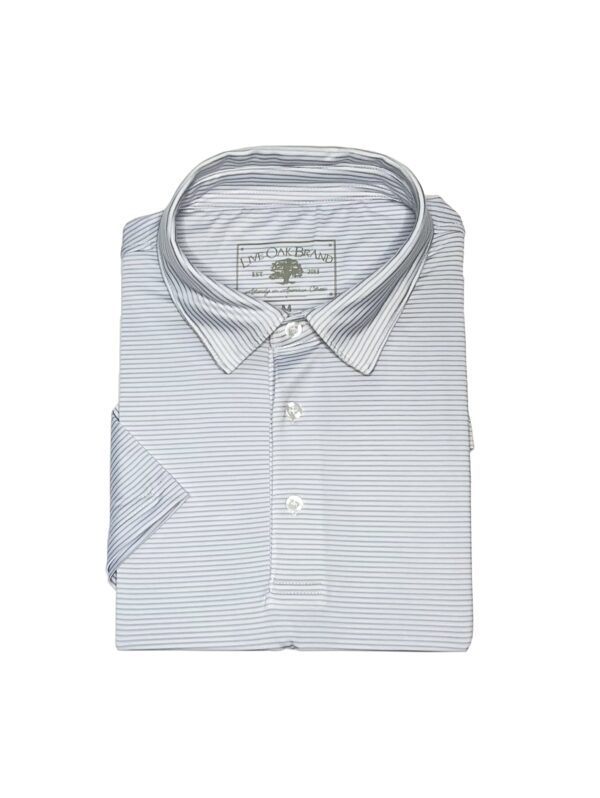LIVE OAK BRAND-MEN'S STRIPED SS PERFORMANCE POLO, BLUE FOG